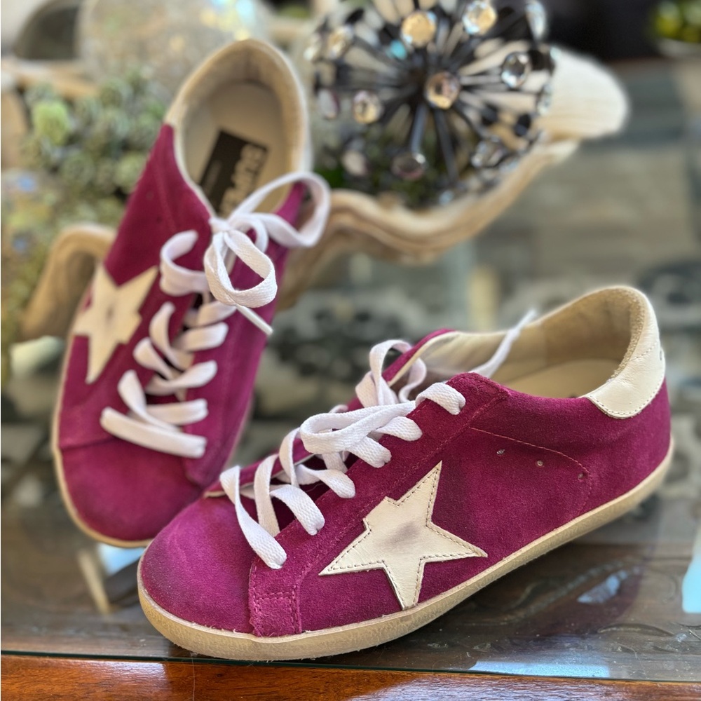 New! GGDB superstar magenta fuchsia Purple suede w white star Sneakers new w bag
